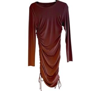 Hey Babe Brown Ruched Bodycon Long Sleeve Dress‎